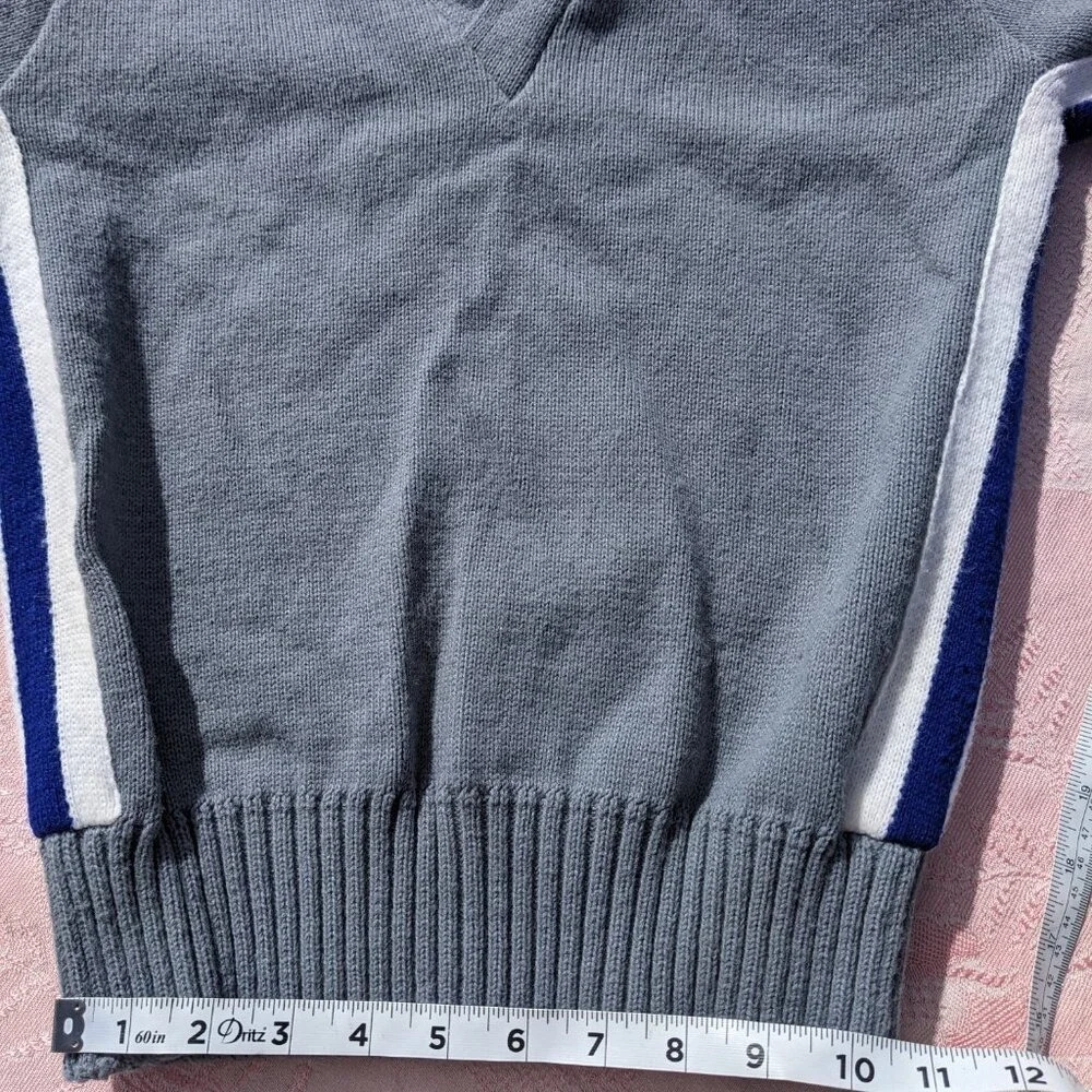 Vintage 70s Cheerleading Varsity Sweater 34 XS Gray Blue Striped V Neck Cheer - Picture 7 of 14